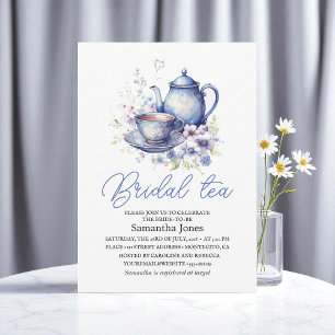 Floral Chinoiserie Blue Teapot Bridal Shower Invitation