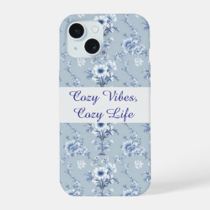 Floral Chinoiserie Blue Toile with custom text iPhone 15 Case