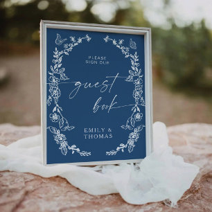 Floral Chinoiserie Guest Book Pedestal Sign