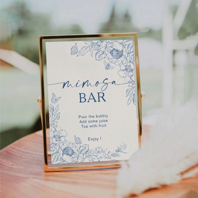 Floral Chinoiserie Mimosa Bar Pedestal Sign (Creator Uploaded)