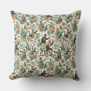 Floral Chinoiserie Monkey Cushion
