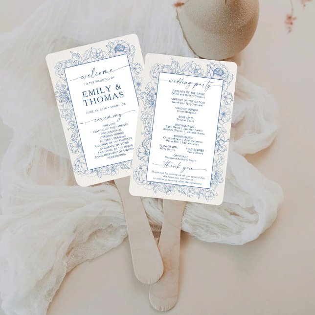 Floral Chinoiserie Wedding Program Hand Fan (Creator Uploaded)
