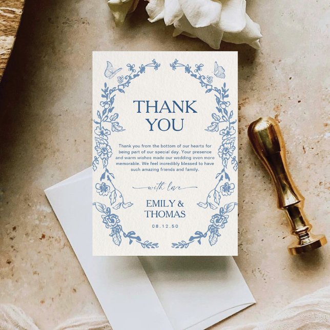 Floral Chinoiserie Wedding Thank You Card (Creator Uploaded)