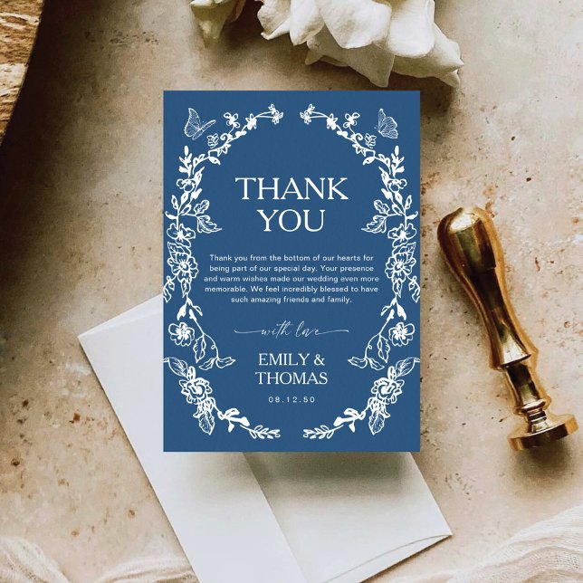 Floral Chinoiserie Wedding Thank You Card (Creator Uploaded)
