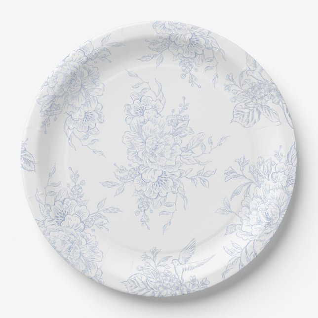 Floral Chintz Chinoiserie Blue Toile Wedding Paper Plate (Front)