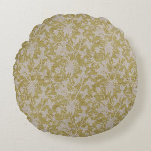 Floral Chintz Silhouette-Chartreuse  Round Cushion
