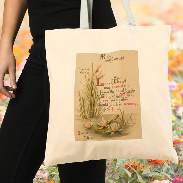 Floral Christian Catholic Bible Verse Easter Tote Bag (Vintage Floral Religious Christian Catholic Bible Verse Resurrection Christ is risen Easter Tote Bag)