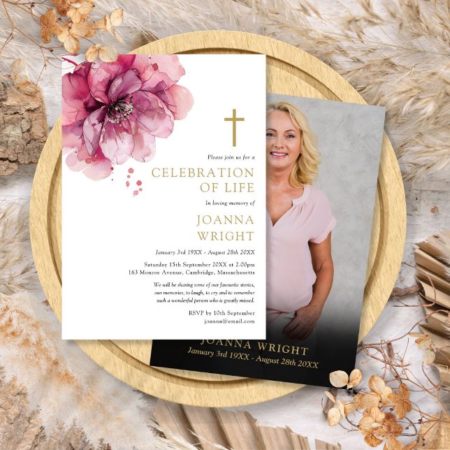 Floral Christian Celebration Of Life Funeral Photo Invitation (Creator Uploaded)