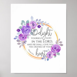 Floral Christian Delight Yourself In The Lord Bibl Poster