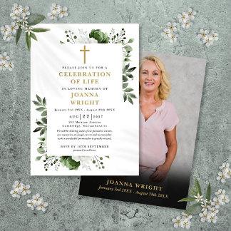 Floral Christian Photo Celebration Of Life Invitation