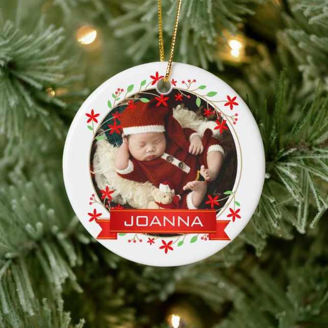 Floral Christmas Baby's First Christmas Photo Ceramic Tree Decoration (Tree)