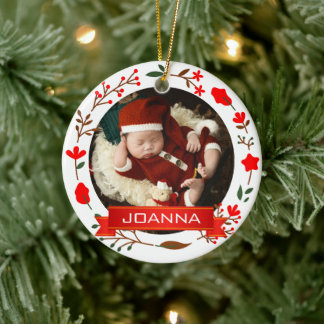 Floral Christmas Baby's First Christmas Photo Ceramic Tree Decoration