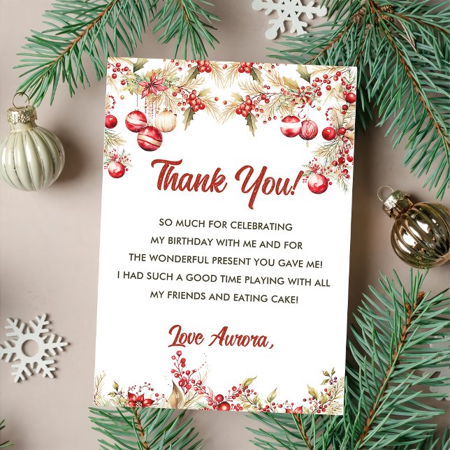 Floral Christmas Birthday Party Thank You Card (Creator Uploaded)