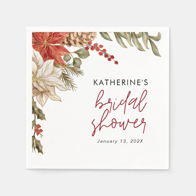 Floral Christmas Bridal Shower  Napkin (Front)