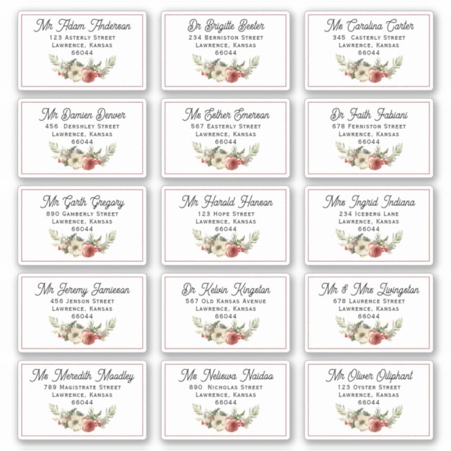 Floral Christmas Card Individual Shipping Address (Front)