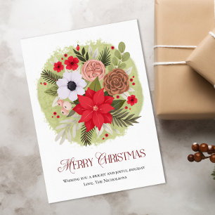 Floral Christmas Card - Poinsettia & Pine Cone