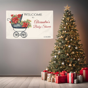 Floral Christmas Carriage Baby Shower Banner