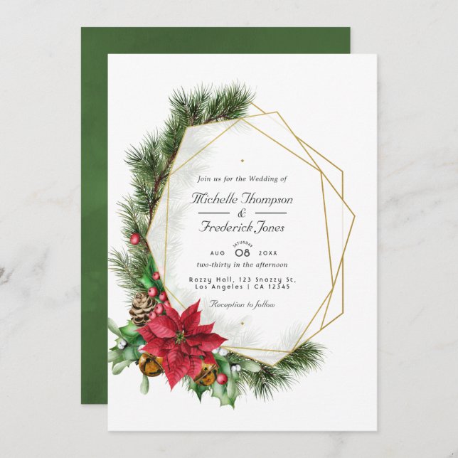 Floral Christmas Geometric QR Code RSVP Wedding Invitation (Front/Back)