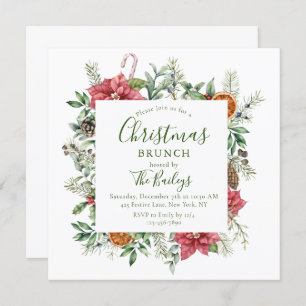 Floral Christmas Holiday Frame   Christmas Brunch Invitation