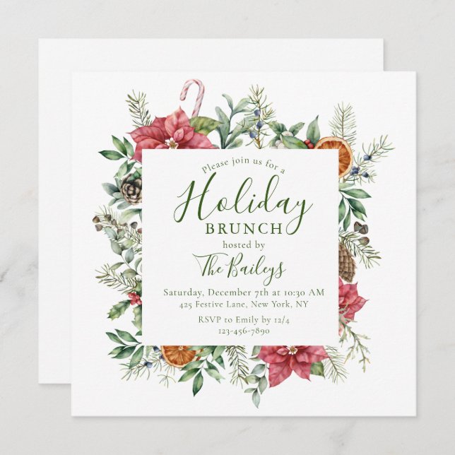 Floral Christmas Holiday Frame | Holiday Brunch Invitation (Front/Back)