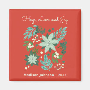 Floral Christmas Holiday Magnet