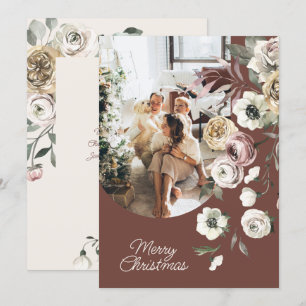 Floral Christmas Holiday Photo Personalised Card