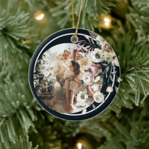 Floral Christmas Holiday Photo Personalized Ceramic Tree Decoration