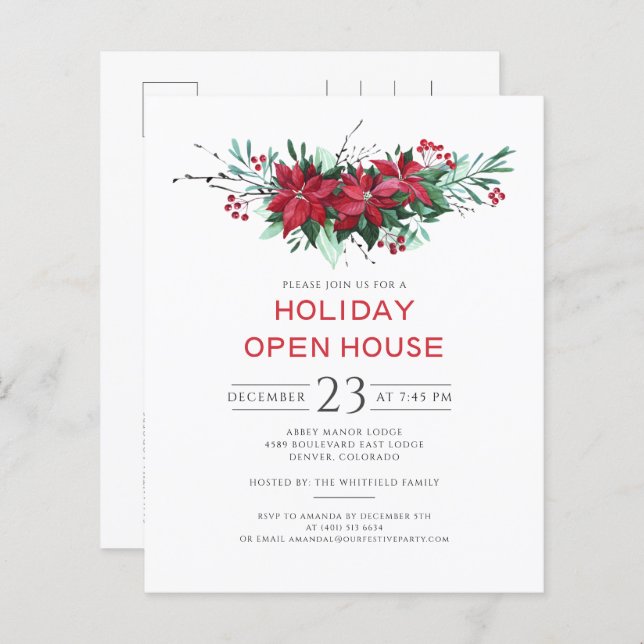 Floral Christmas Open House Invitation (Front/Back)