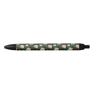 Floral Christmas Pattern  Black Ink Pen