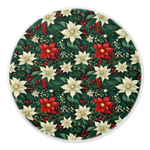 Floral Christmas Pattern Ceramic Knob
