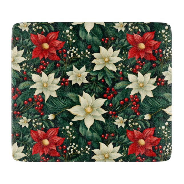Floral Christmas Pattern Cutting Board (Front)