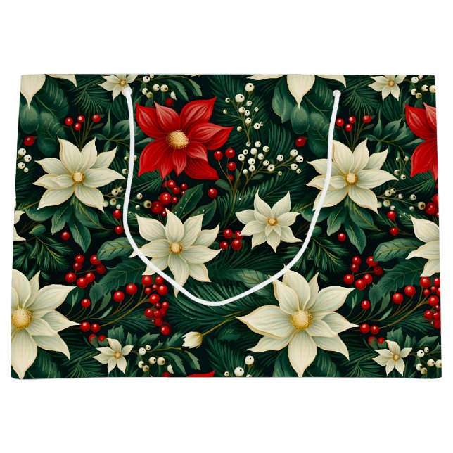 Floral Christmas Pattern  Large Gift Bag (Front)