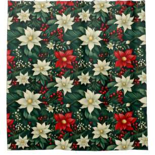 Floral Christmas Pattern Shower Curtain