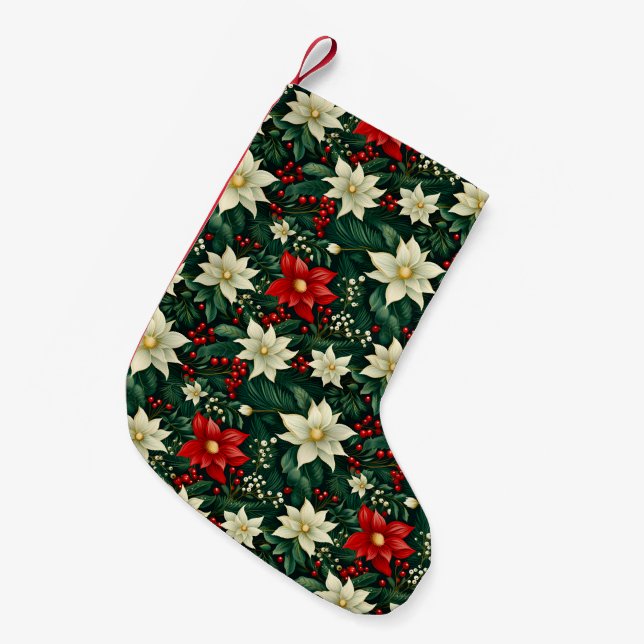 Floral Christmas Pattern  Small Christmas Stocking (Front (Hanging))