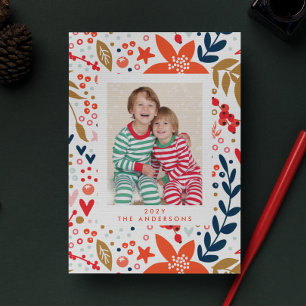 Floral Christmas Pretty Holiday Photo Card