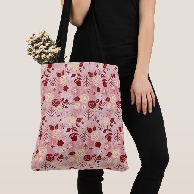 Floral Christmas rose tote bag (Close Up)