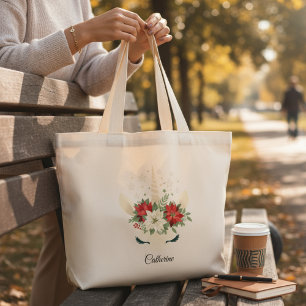 Floral Christmas Unicorn Personalised Name Large Tote Bag
