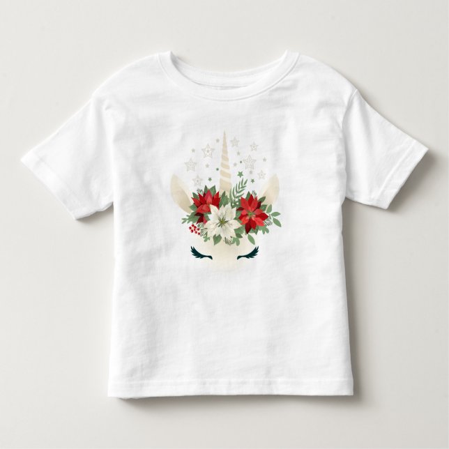 Floral Christmas Unicorn Toddler T-Shirt (Front)