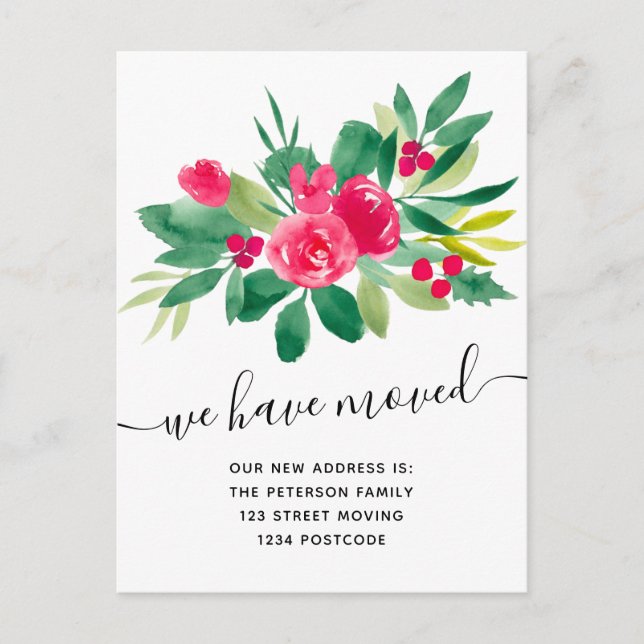 Floral Christmas winter moving announcement Postcard (Front)
