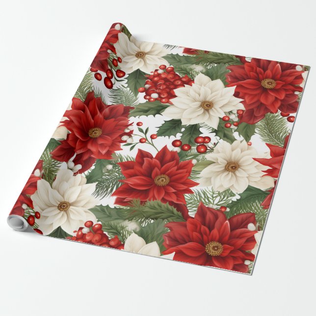 Floral Christmas Wrapping Paper 30Inx30Ft (Unrolled)