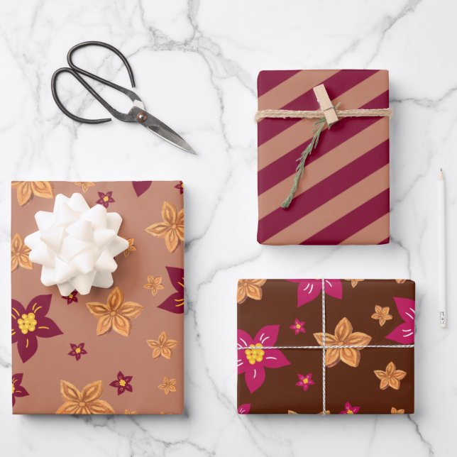 Floral Christmas Wrapping Paper Sheet (Front)