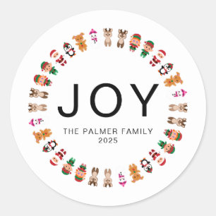 Floral Christmas Wreath Family Name Classic Round Sticker