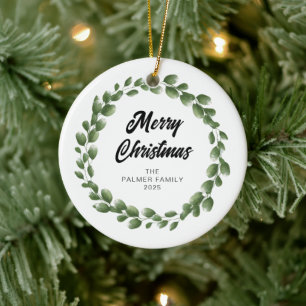Floral Christmas Wreath Family Photo Ceramic Tree Decoration