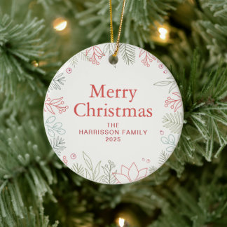 Floral Christmas Wreath Family Photo Ceramic Tree Decoration