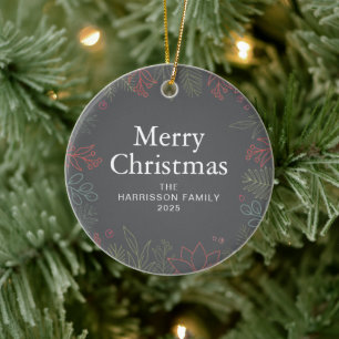 Floral Christmas Wreath Family Photo Ceramic Tree Decoration