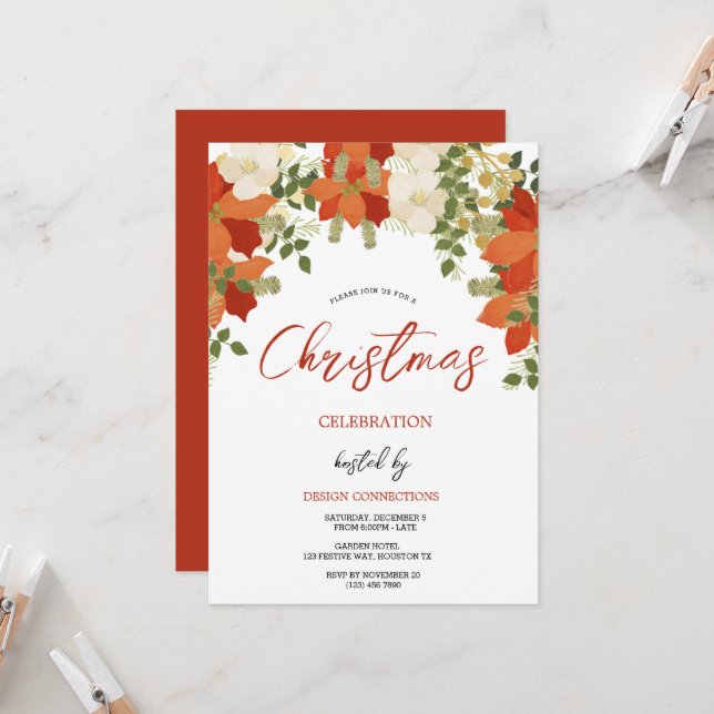 Floral Christmas Wreath Party Invitation (Front/Back In Situ)