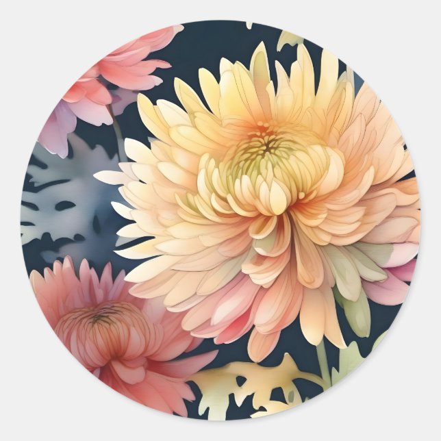 Floral Chrysanthemum Botanical Classic Round Sticker (Front)