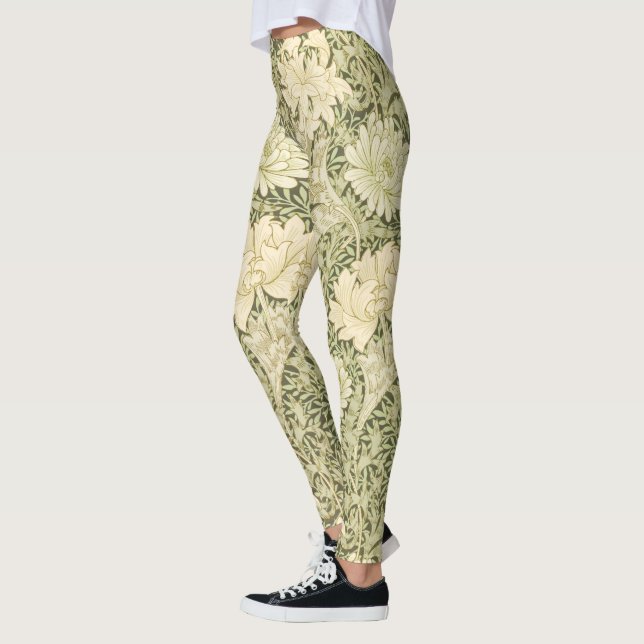 Floral Chrysanthemum Pattern (by William Morris) Leggings (Left)
