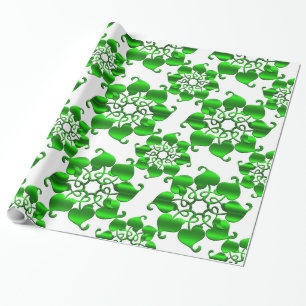 floral circles green pattern with leaves wrapping paper