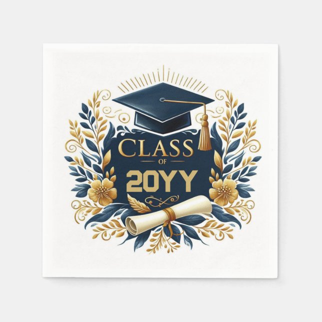 Floral Class of with Graduation Cap and Diploma Napkin (Front)